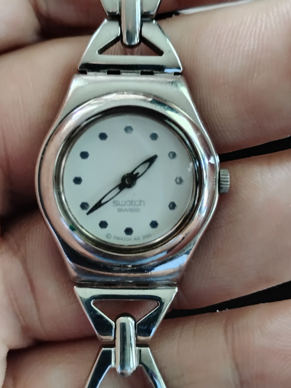 Swatch Silver Women’s Analog Bracelet Watch - White Dial Tested And Running